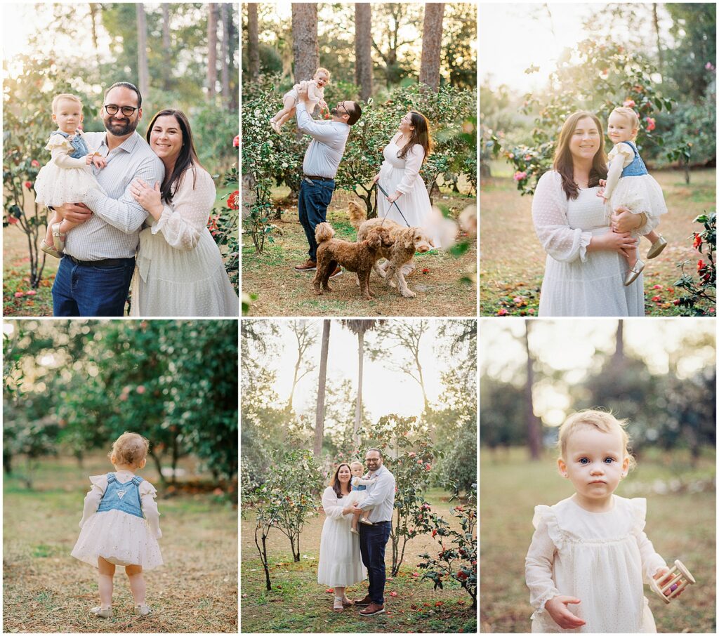 Baby's one year milestone session in a sun drenched garden by Orlando family photographer. 