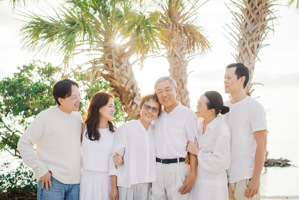 Extended family gathered for a portrait session in central Florida at golden hour.