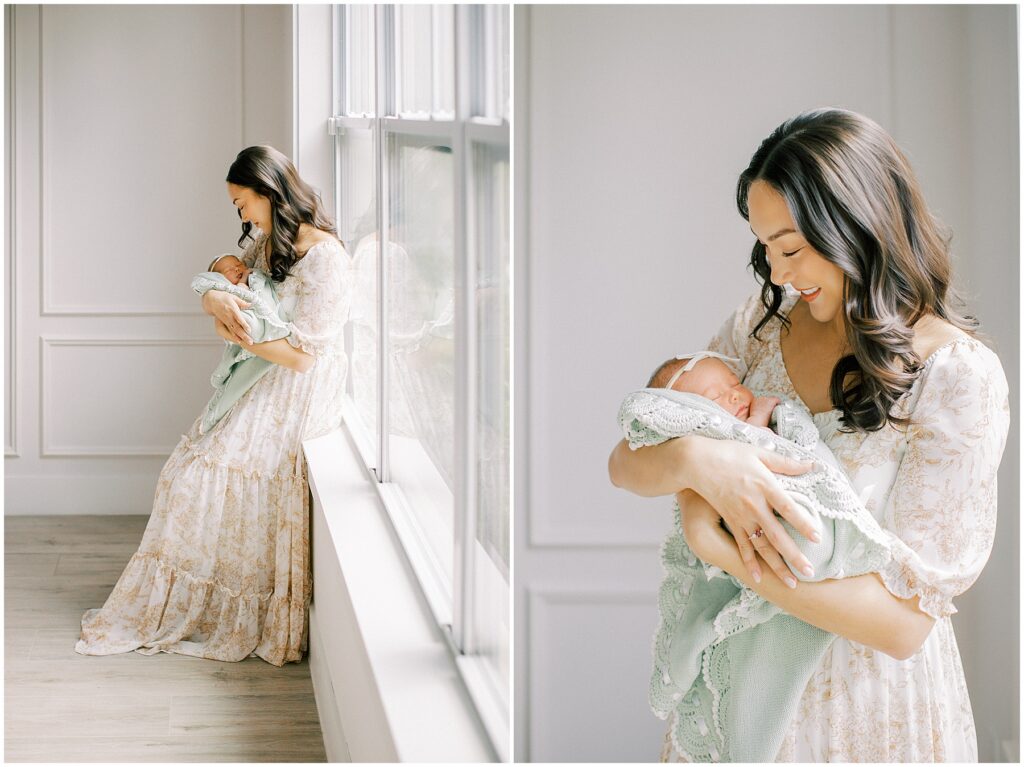 Light soaked at home newborn session by Orlando newborn photographer.